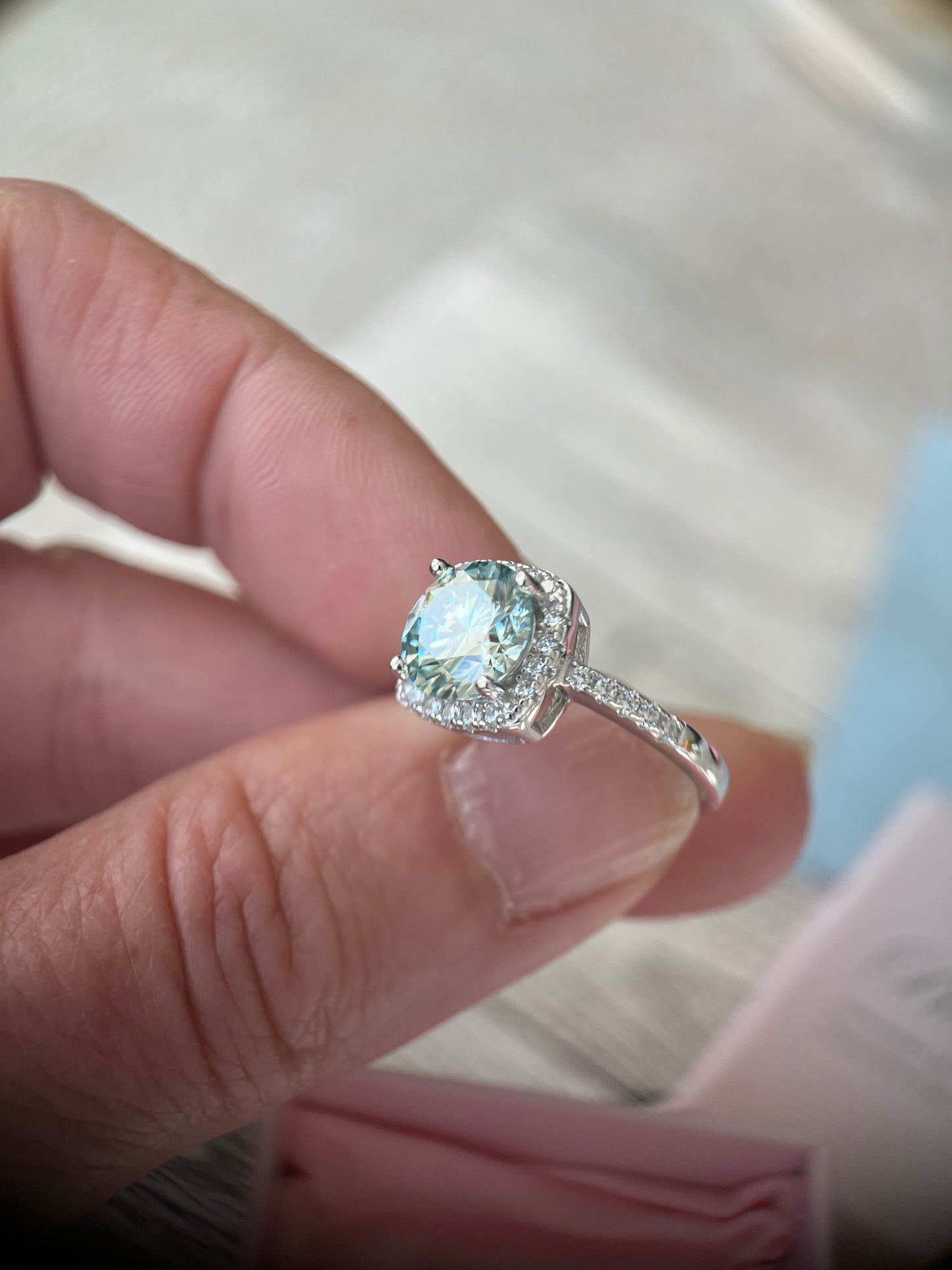 Aqua sunset Halo Moissanite 3 carats