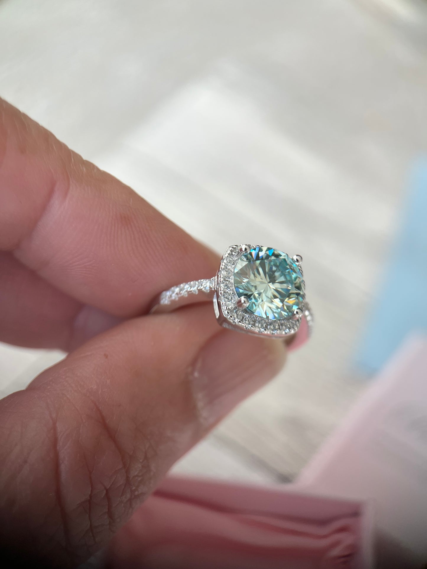 Aqua sunset Halo Moissanite 3 carats
