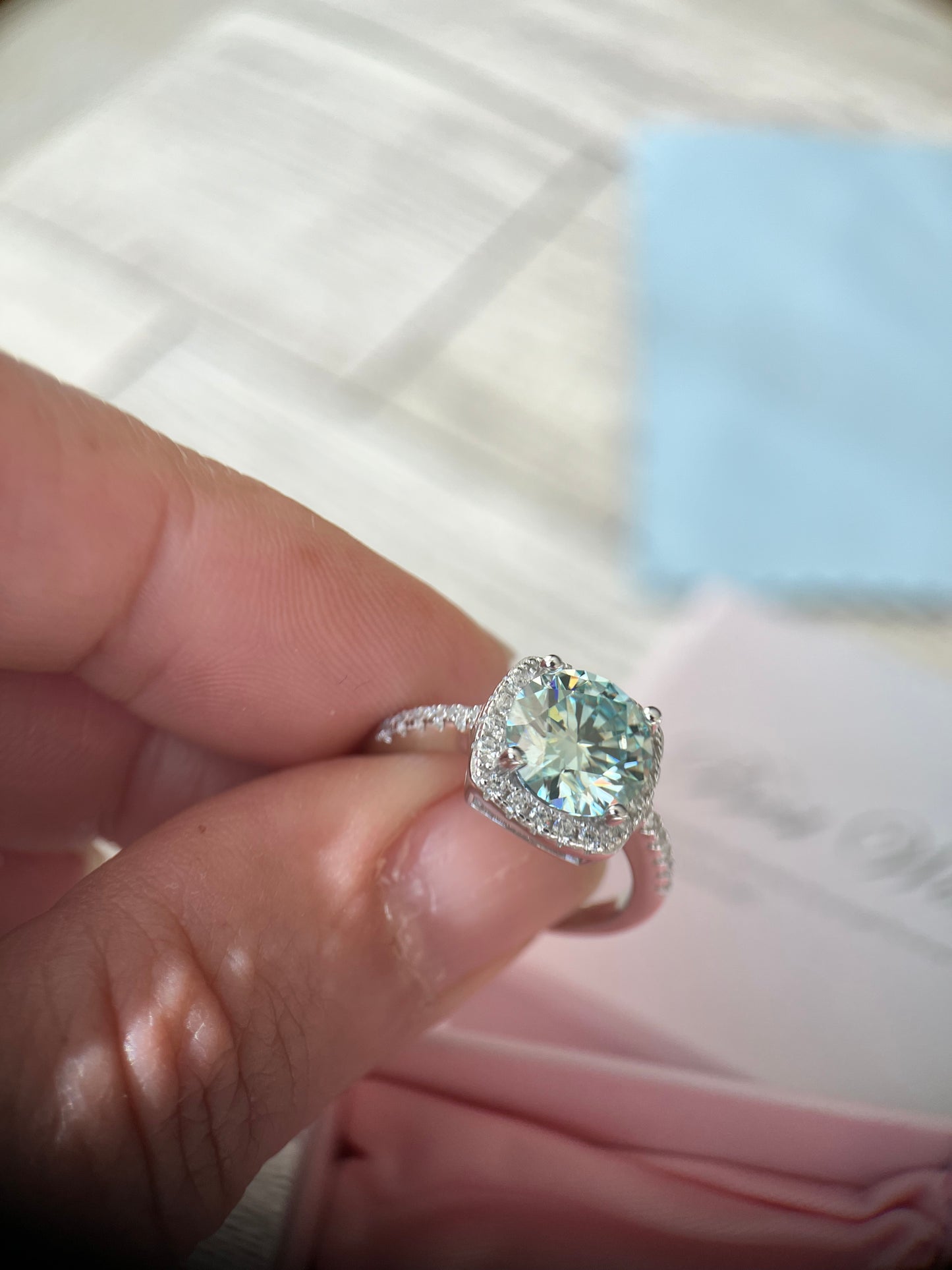 Aqua sunset Halo Moissanite 3 carats
