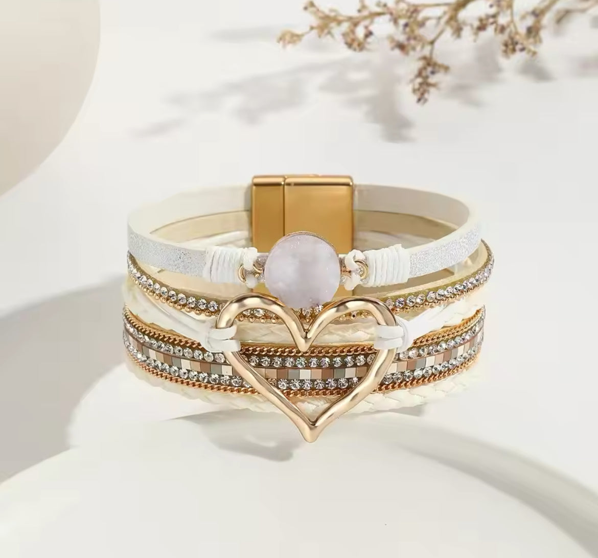 Love heart charm bracelet bangle