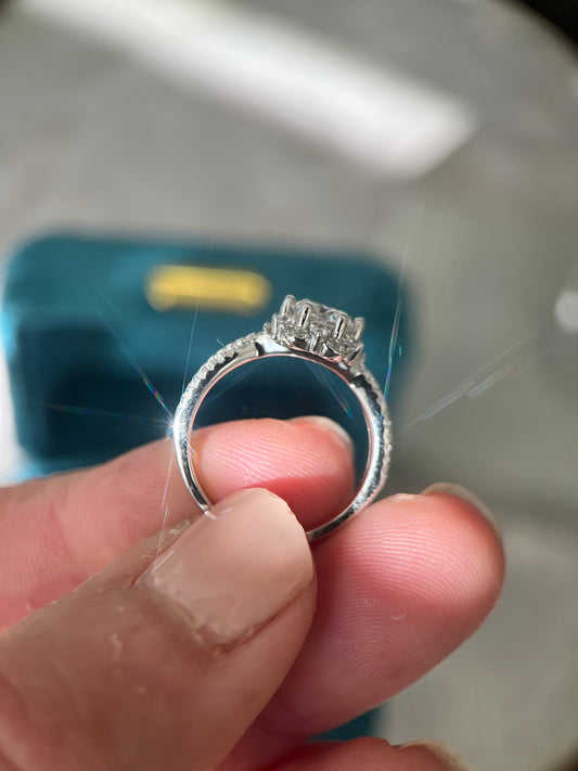 Silver hidden rose Moissanite ring