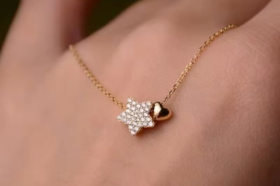 Gold start and heart necklace
